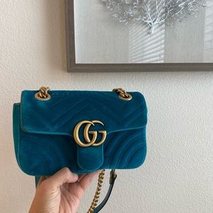 💯 GUCCI GG MARMONT MINI VELVET SHOULDER BAG